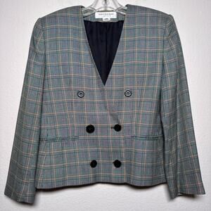 Jones New York 8P Petite Glen Plaid Double Breasted Blazer Vintage USA